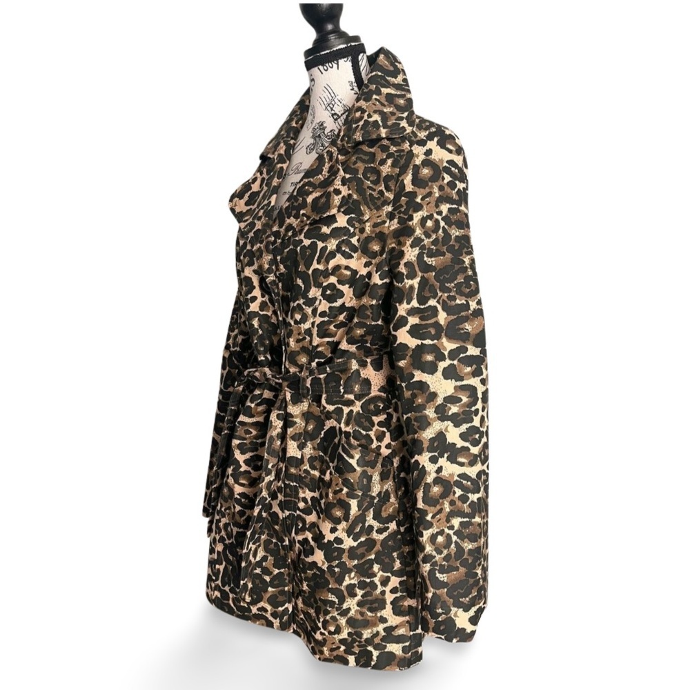 Leopard Print Trench Coat Belted Animal Print Statement Jacket Size Large - Picture 4 of 5